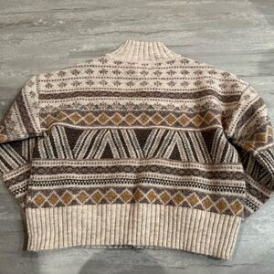 Marled Wool Multicolor Patterned Turtleneck Sweater